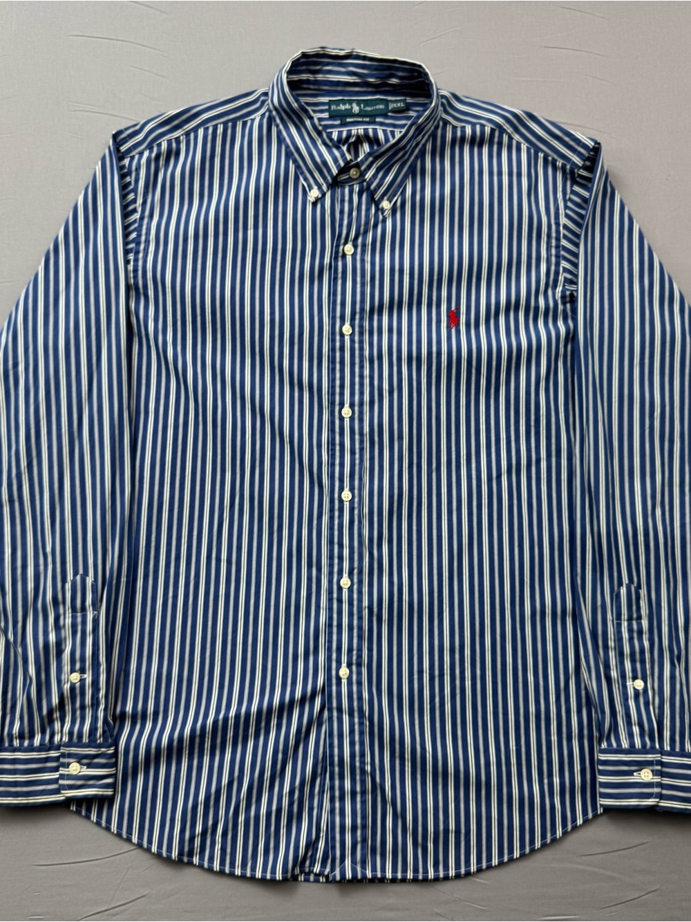 Ralph Lauren Button Down Shirt Mens XXL Blue White Striped Red Pony Logo